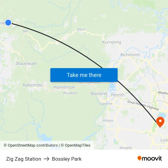 Zig Zag Station to Bossley Park map