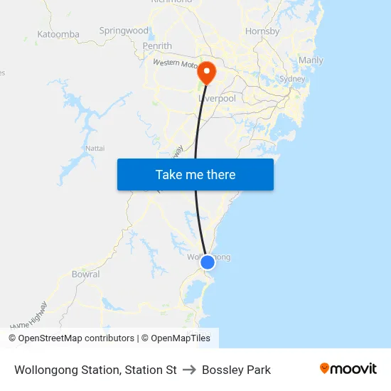 Wollongong Station, Station St to Bossley Park map