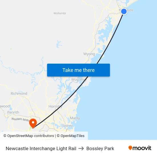 Newcastle Interchange Light Rail to Bossley Park map