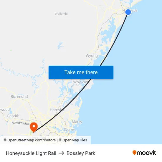 Honeysuckle Light Rail to Bossley Park map