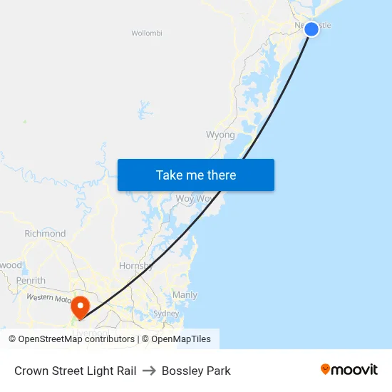 Crown Street Light Rail to Bossley Park map