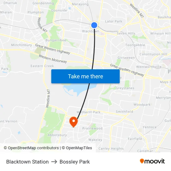 Blacktown Station to Bossley Park map