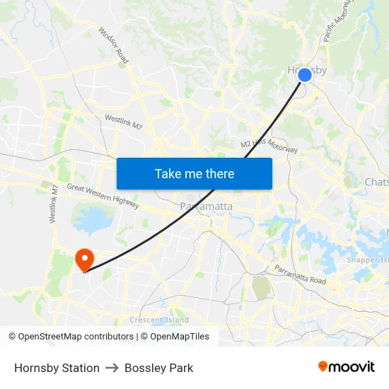 Hornsby Station to Bossley Park map