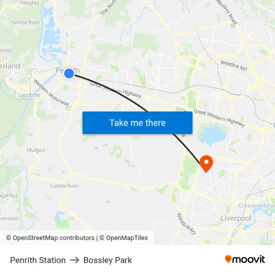 Penrith Station to Bossley Park map