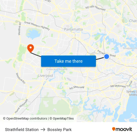 Strathfield Station to Bossley Park map