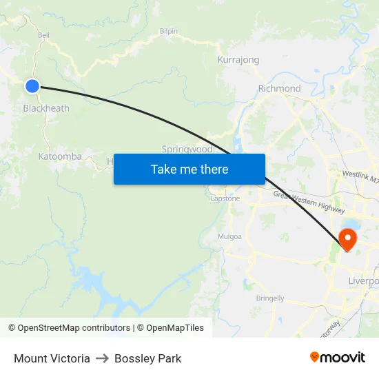 Mount Victoria to Bossley Park map