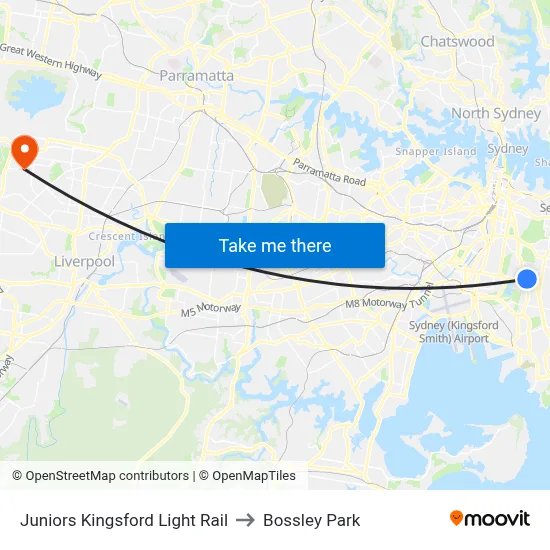 Juniors Kingsford Light Rail to Bossley Park map