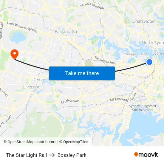 The Star Light Rail to Bossley Park map