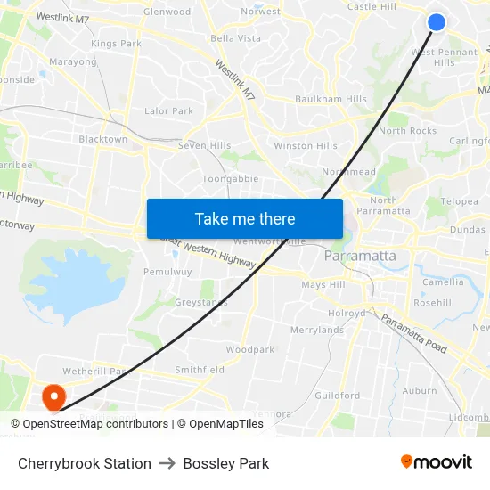 Cherrybrook Station to Bossley Park map