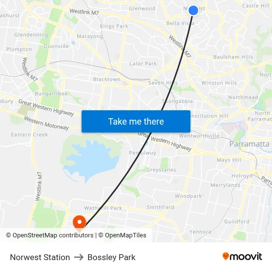 Norwest Station to Bossley Park map