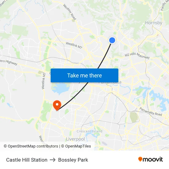 Castle Hill Station to Bossley Park map
