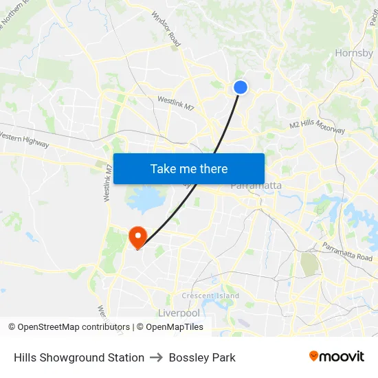 Hills Showground Station to Bossley Park map