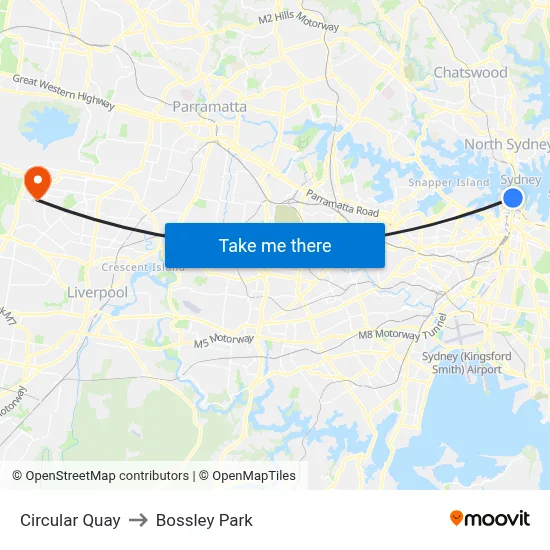 Circular Quay to Bossley Park map