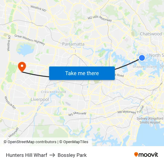 Hunters Hill Wharf to Bossley Park map