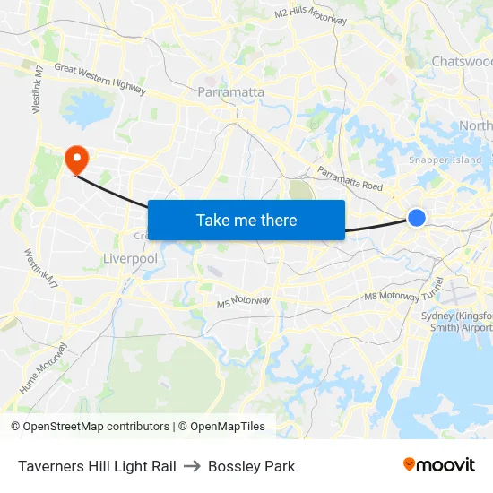 Taverners Hill Light Rail to Bossley Park map