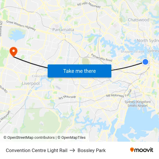 Convention Centre Light Rail to Bossley Park map