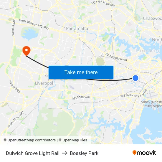 Dulwich Grove Light Rail to Bossley Park map