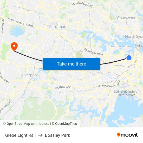 Glebe Light Rail to Bossley Park map