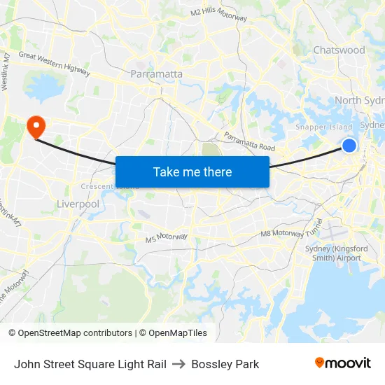 John Street Square Light Rail to Bossley Park map