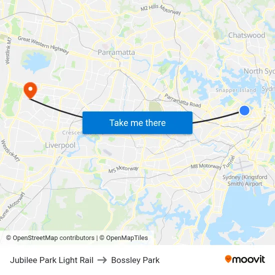 Jubilee Park Light Rail to Bossley Park map