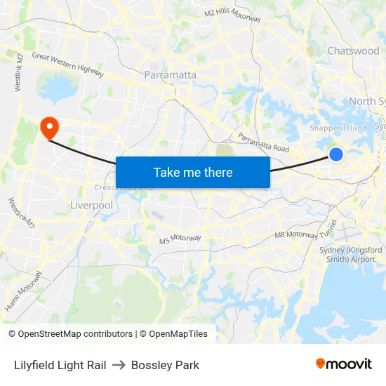 Lilyfield Light Rail to Bossley Park map