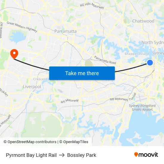 Pyrmont Bay Light Rail to Bossley Park map