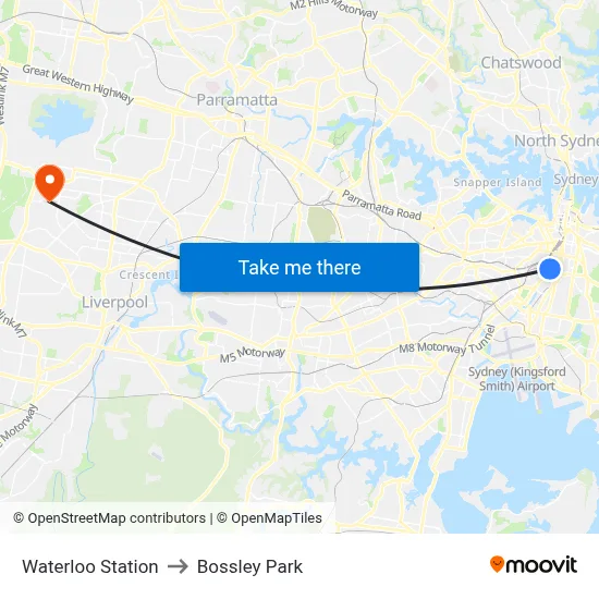 Waterloo Station to Bossley Park map