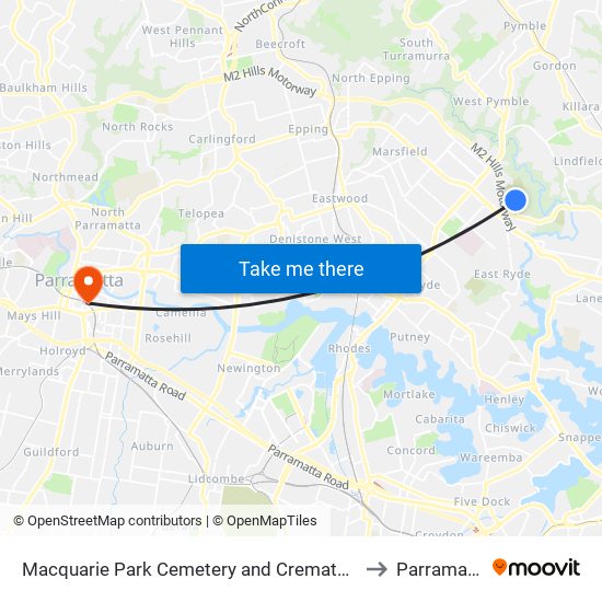 Macquarie Park Cemetery and Crematorium to Parramatta map