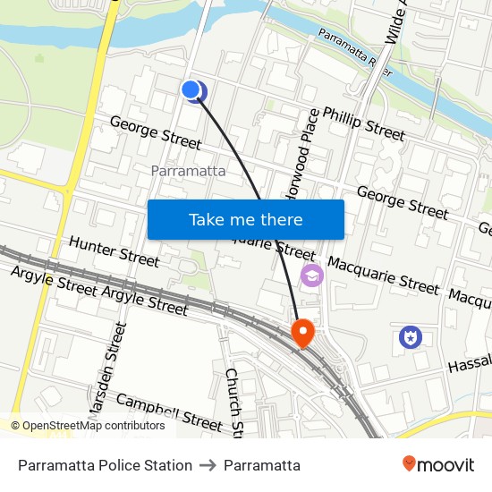 Parramatta Police Station to Parramatta map