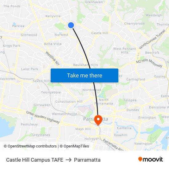 Castle Hill Campus TAFE to Parramatta map