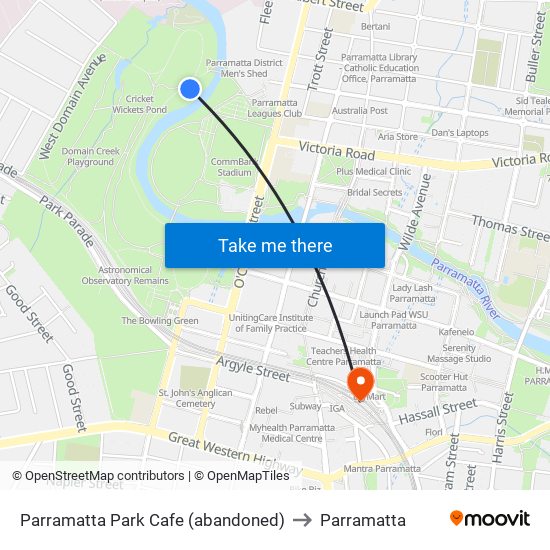 Parramatta Park Cafe to Parramatta map