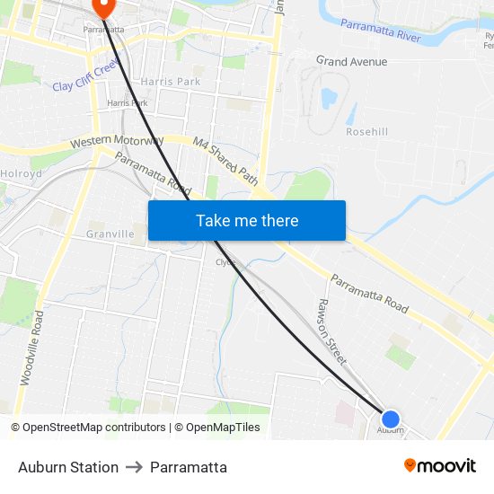 Auburn Station to Parramatta map