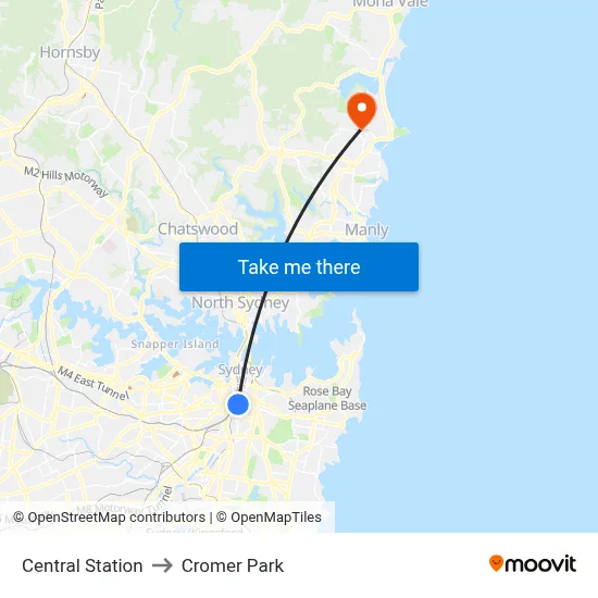 Central Station to Cromer Park map