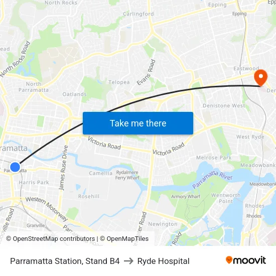 Parramatta Station, Stand B4 to Ryde Hospital map