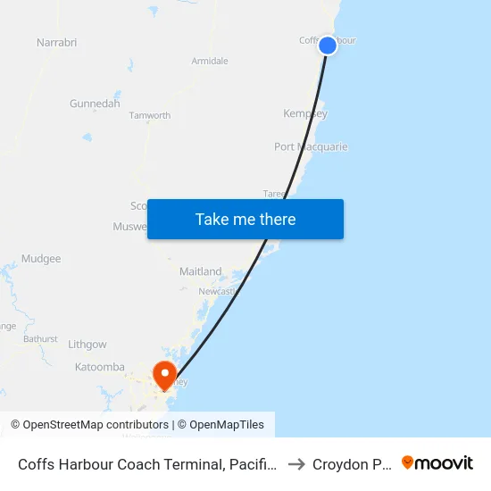 Coffs Harbour Coach Terminal, Pacific Hwy to Croydon Park map