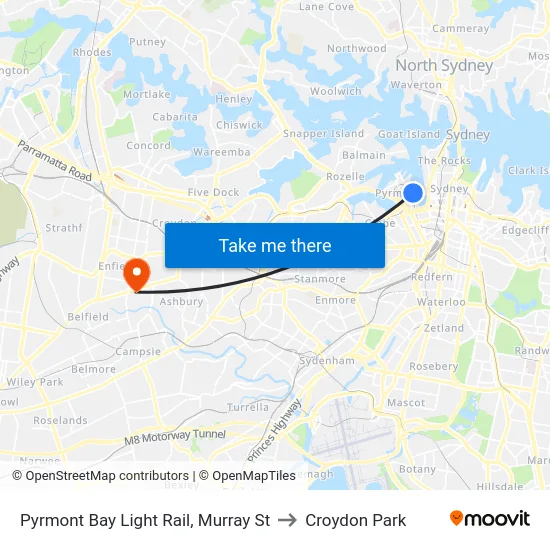 Pyrmont Bay Light Rail, Murray St to Croydon Park map