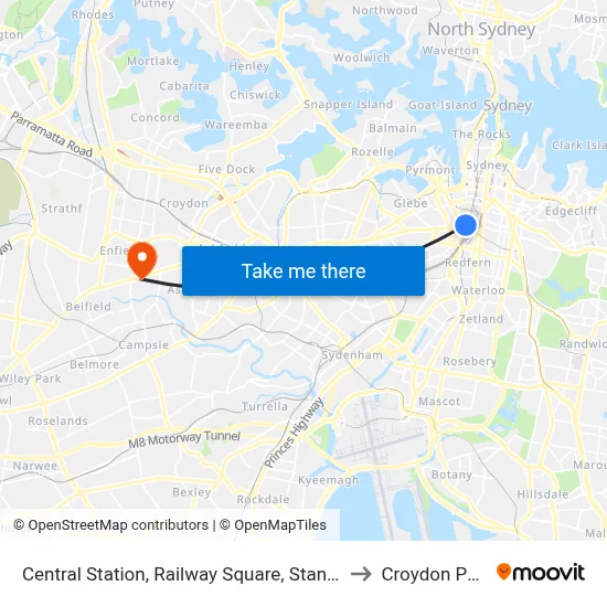 Central Station, Railway Square, Stand M to Croydon Park map