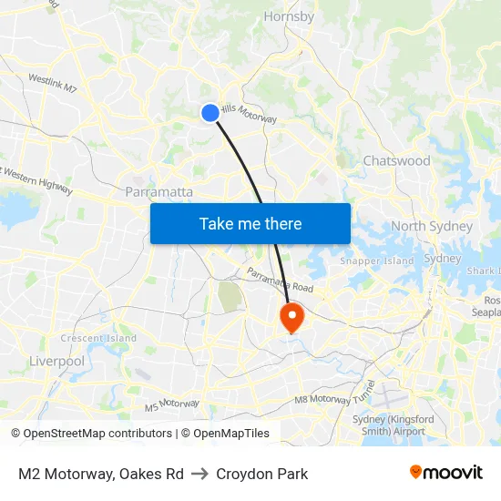 M2 Motorway, Oakes Rd to Croydon Park map