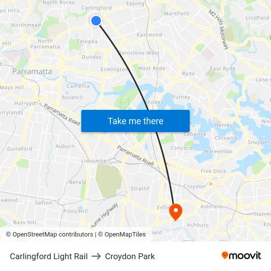 Carlingford Light Rail to Croydon Park map