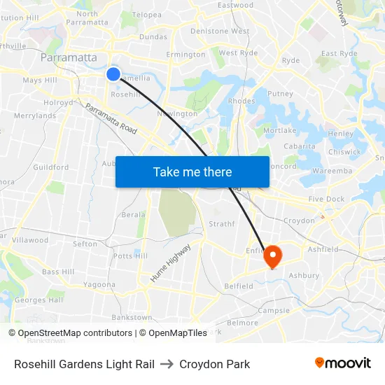 Rosehill Gardens Light Rail to Croydon Park map