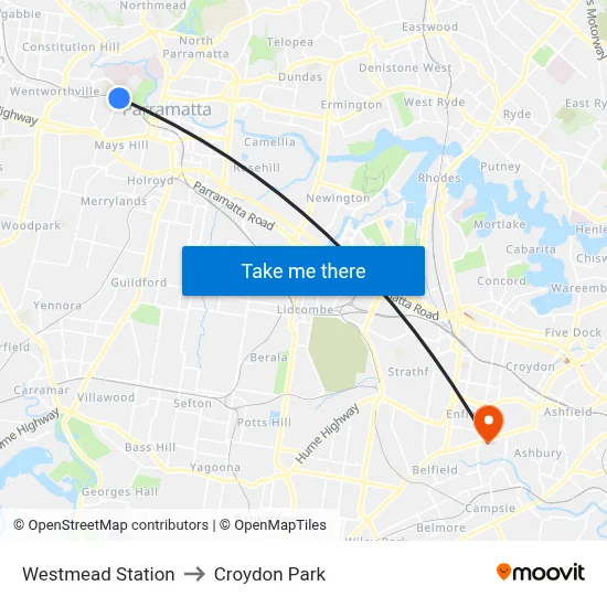 Westmead Station to Croydon Park map