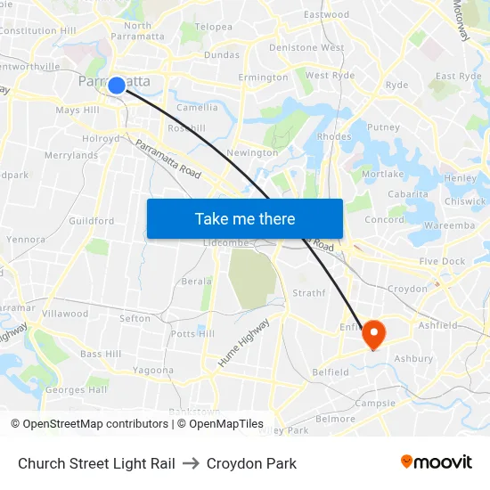 Church Street Light Rail to Croydon Park map