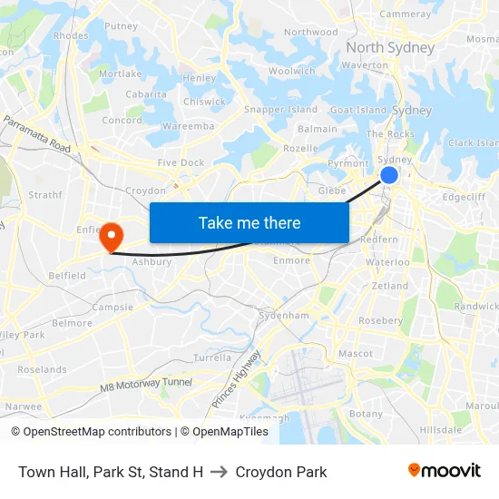 Town Hall, Park St, Stand H to Croydon Park map