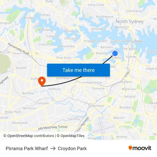 Pirrama Park Wharf to Croydon Park map