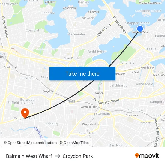 Balmain West Wharf to Croydon Park map