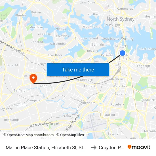 Martin Place Station, Elizabeth St, Stand G to Croydon Park map