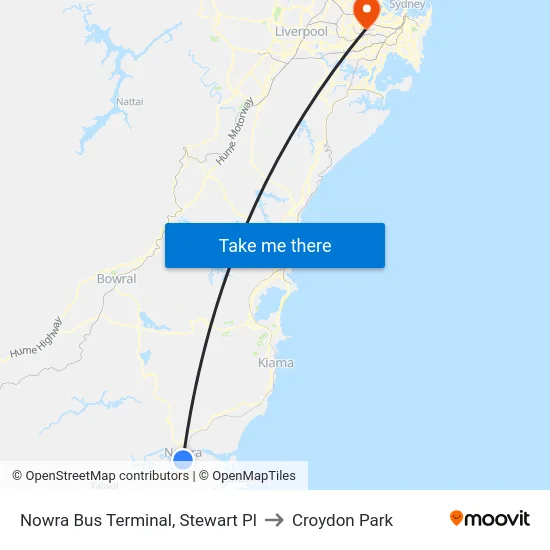 Nowra Bus Terminal, Stewart Pl to Croydon Park map