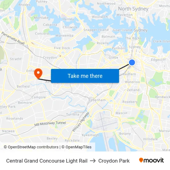 Central Grand Concourse Light Rail to Croydon Park map