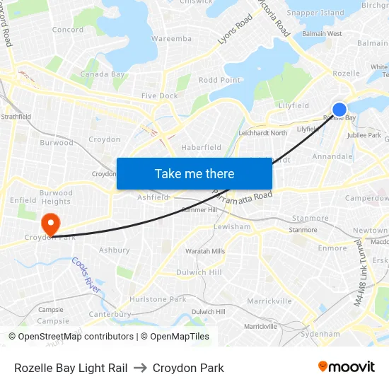 Rozelle Bay Light Rail to Croydon Park map