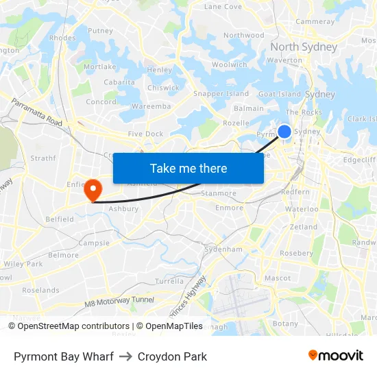 Pyrmont Bay Wharf to Croydon Park map